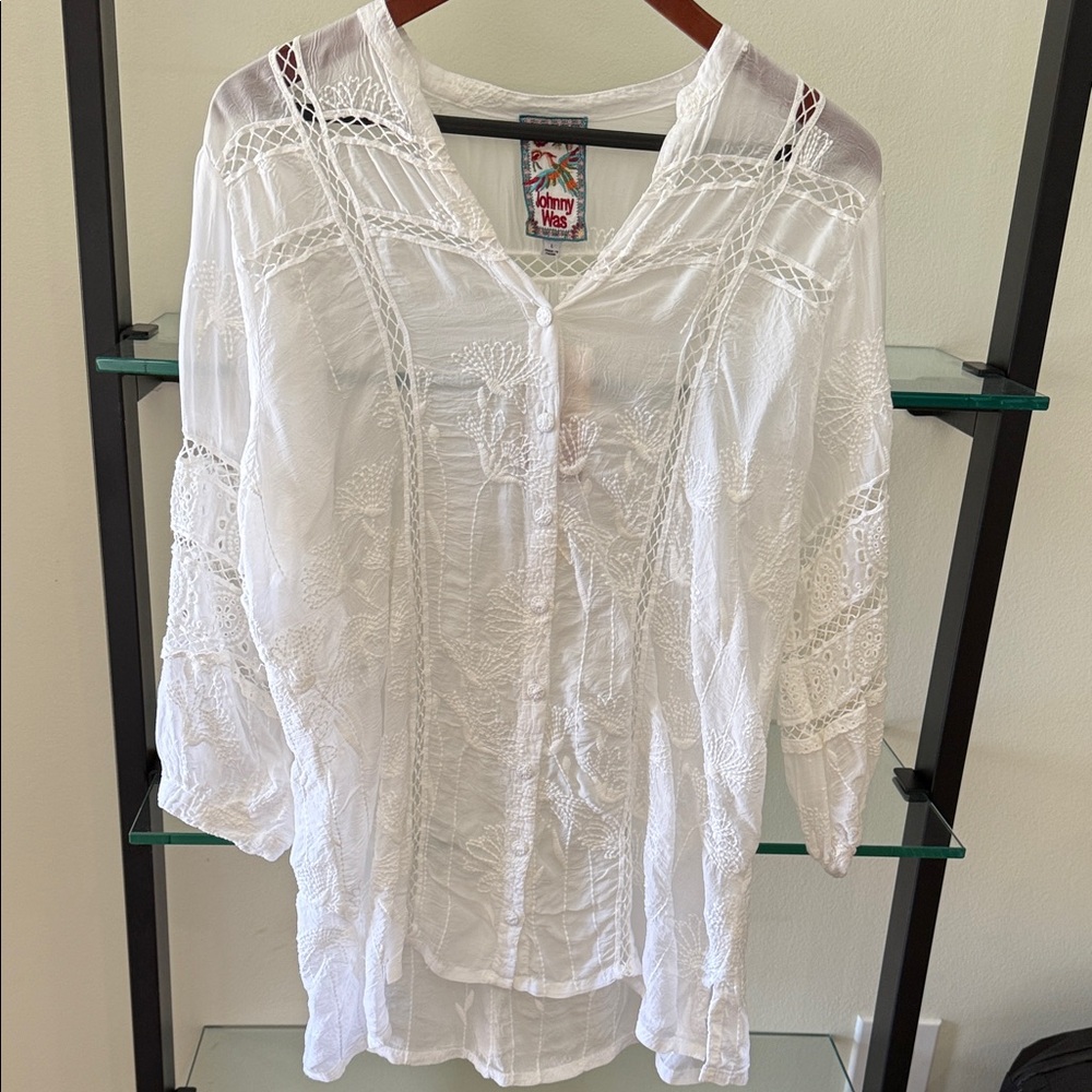 Johnny Was White Embroidered Women's Top New w/Tags